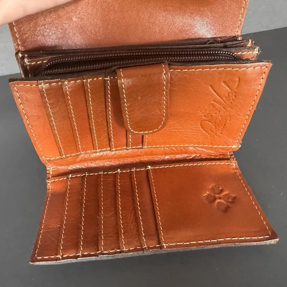 Patricia Nash Cametti Trifold Florence Leather Wallet Brown Classic Western Boho